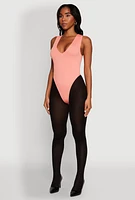 Womens Seamless V Neck Thong Bodysuit, Pink, Size S-M