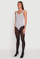 Womens Ribbed Knit Seamless Scoop Neck Sleeveless Bodysuit, S-M