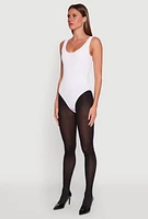 Womens Ribbed Knit Seamless Scoop Neck Sleeveless Bodysuit, White, Size S-M