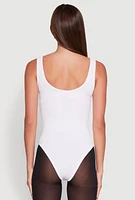 Womens Ribbed Knit Seamless Scoop Neck Sleeveless Bodysuit, White, Size S-M