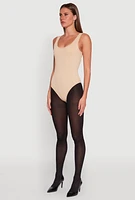 Womens Ribbed Knit Seamless Scoop Neck Sleeveless Bodysuit,