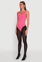 Womens Ribbed Knit Seamless Scoop Neck Sleeveless Bodysuit, Pink,