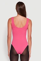 Womens Ribbed Knit Seamless Scoop Neck Sleeveless Bodysuit, Pink,
