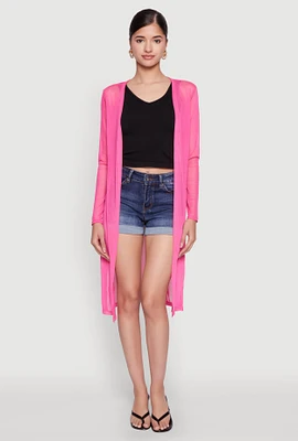 Womens Mesh Side Slit Duster, Pink, Size XL