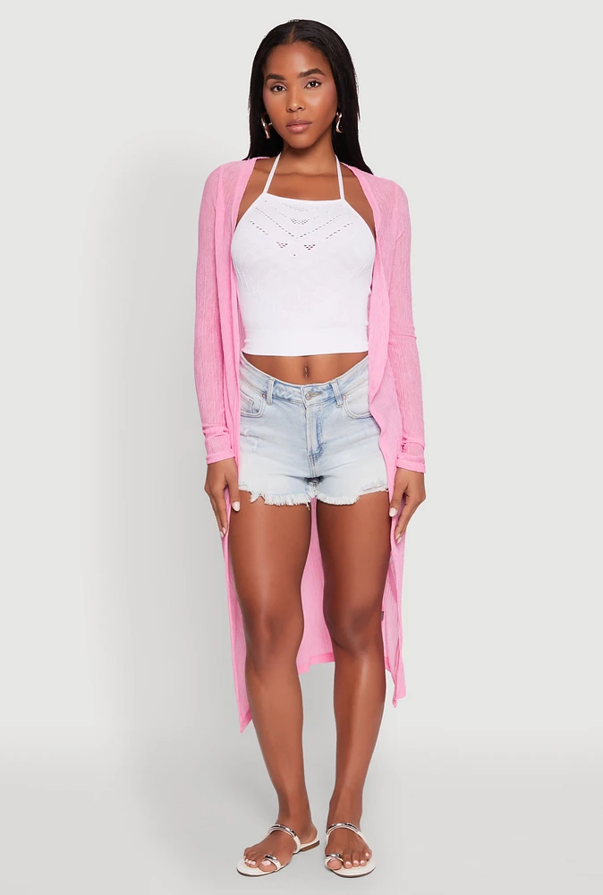 Womens Gauze Knit Long Sleeve Duster, Pink, Size XL