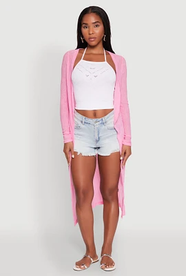 Womens Gauze Knit Long Sleeve Duster, Pink, Size XL