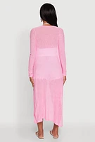 Womens Gauze Knit Long Sleeve Duster, Pink, Size XL