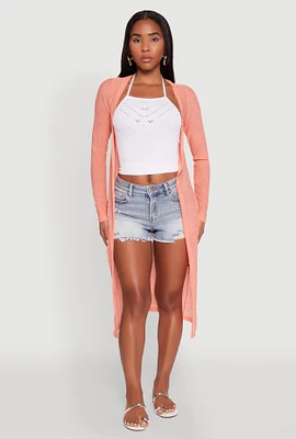 Womens Gauze Knit Long Sleeve Duster,