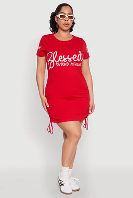 Womens Plus Size Sequin Blessed Graphic T Shirt Dress, Red, Size 3X