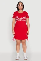 Womens Plus Size Sequin Blessed Graphic T Shirt Dress, Red, Size 3X