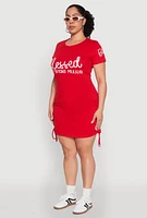 Womens Plus Size Sequin Blessed Graphic T Shirt Dress, Red, Size 3X