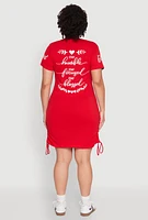 Womens Plus Size Sequin Blessed Graphic T Shirt Dress, Red, Size 3X