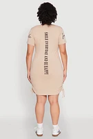 Womens Plus Size Smile Everyday Graphic T Shirt Dress, Beige, Size 1X