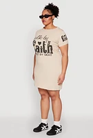 Womens Plus Size Sequin Walk By Faith Graphic Dress, Beige, Size 2X