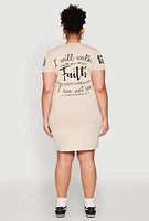 Womens Plus Size Sequin Walk By Faith Graphic Dress, Beige, Size 2X