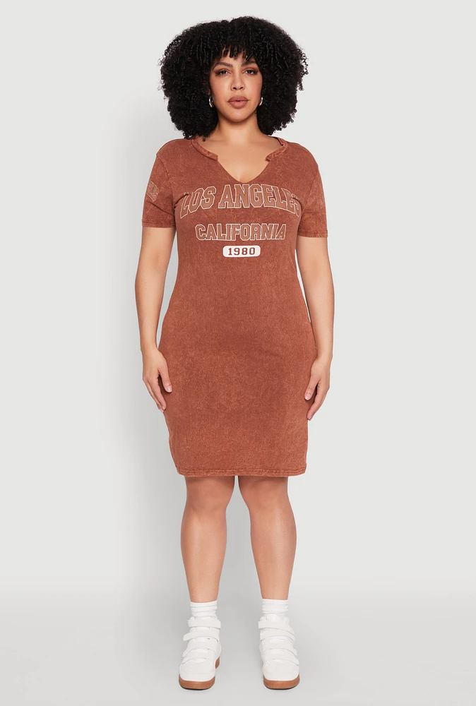 Womens Plus Size Los Angeles California 1980 T Shirt Dress, Brown, Size 1X