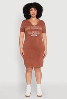 Womens Plus Size Los Angeles California 1980 T Shirt Dress, Brown, Size 1X