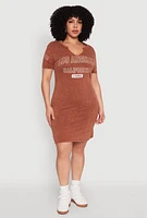 Womens Plus Size Los Angeles California 1980 T Shirt Dress, Brown, Size 2X