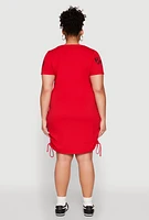 Womens Plus Size Drawstring Hem Glitter Boss Graphic Dress, Red, Size 3X