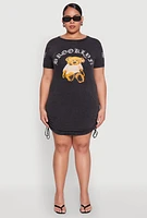 Womens Plus Size Mineral Wash Brooklyn Bear T Shirt Dress, Black, Size 1X