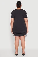 Womens Plus Size Mineral Wash Brooklyn Bear T Shirt Dress, Black, Size 1X