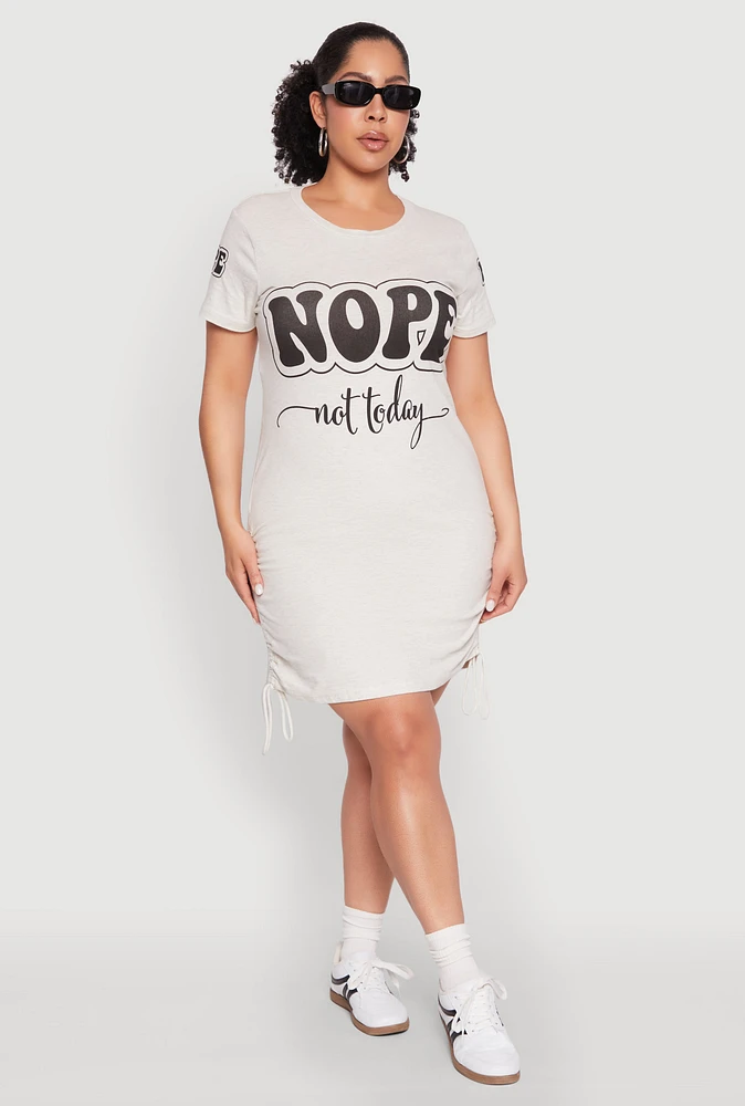 Womens Plus Size Nope Graphic T Shirt Dress, Beige, Size 1X