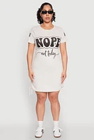 Womens Plus Size Nope Graphic T Shirt Dress, Beige, Size 1X