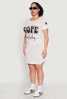 Womens Plus Size Nope Graphic T Shirt Dress, Beige, Size 1X