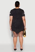 Womens Plus Size Mineral Wash Riders Graphic Fringe T Shirt Dress, Black, Size 2X