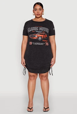 Womens Plus Size Mineral Wash Classic Motors Graphic Dress, Black, Size 2X