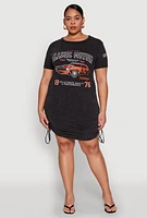 Womens Plus Size Mineral Wash Classic Motors Graphic Dress, Black, Size 2X