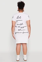 Womens Plus Size Sequin Faith Graphic Dress, White, Size 1X