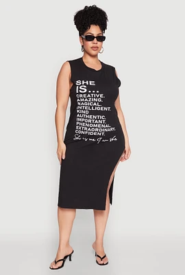 Womens Plus Size She Is Graphic Print Dress, Black, Size 1X