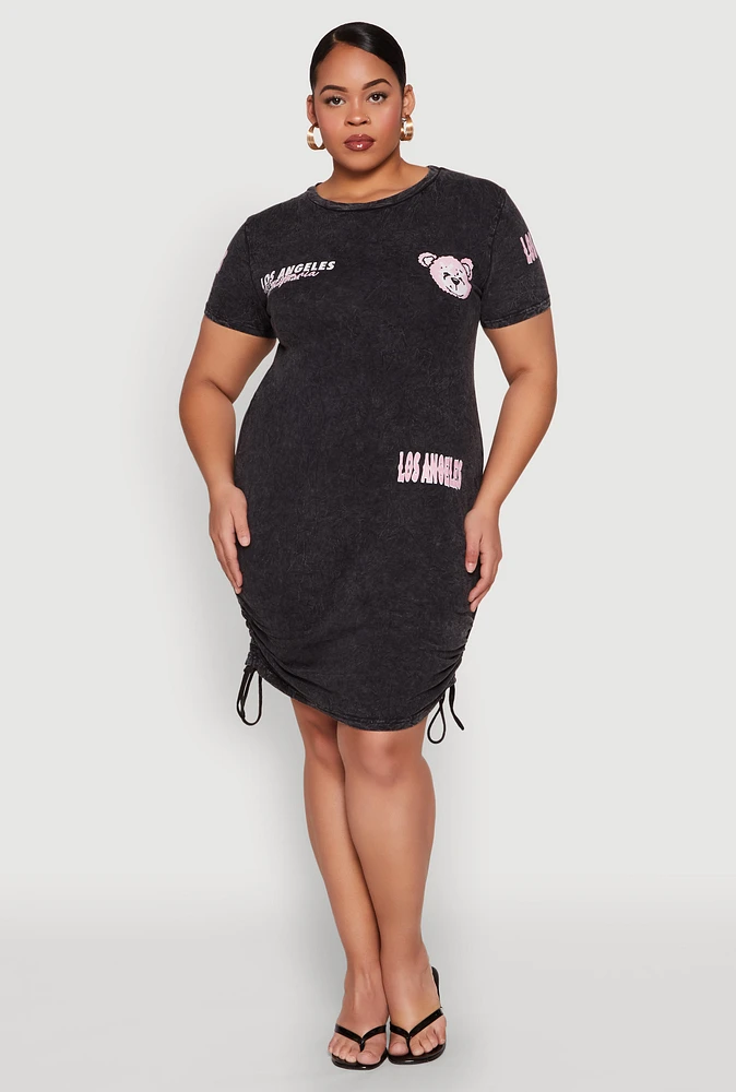 Womens Plus Size Los Angeles California Bear T Shirt Dress, Black, Size 3X