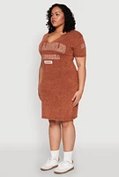Womens Plus Size Mineral Wash Los Angeles Graphic Print Dress, Brown, Size 2X