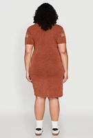 Womens Plus Size Mineral Wash Los Angeles Graphic Print Dress, Brown, Size 2X
