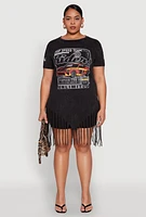 Womens Plus Size Mineral Wash Riders Graphic Fringe Dress, Black, Size 1X