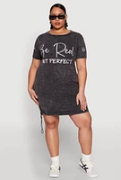 Womens Plus Be Real Not Perfect Ruched T Shirt Dress, Black,