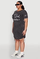 Womens Plus Be Real Not Perfect Ruched T Shirt Dress, Black,