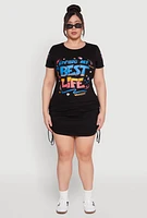 Womens Plus Living My Best Life Ruched T Shirt Dress, Black,