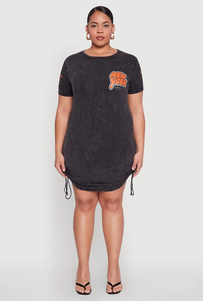 Womens Plus Size New York Concrete Jungle Graphic T Shirt Dress, Black, Size 3X