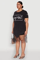 Womens Plus Size Mineral Wash Im Not Perfect But Im Original Fringe Dress, Black, Size 1X
