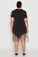 Womens Plus Size Mineral Wash Im Not Perfect But Im Original Fringe Dress, Black, Size 1X