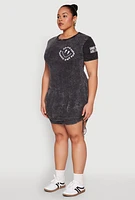 Womens Plus Size Mineral Wash Good Things Are Coming Dress, Grey, Size 1X