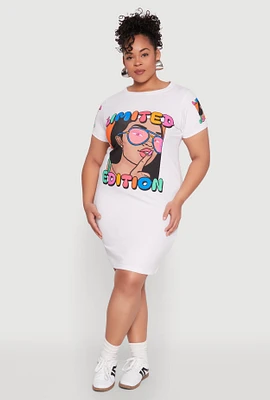 Womens Plus Size Limited Edition Graphic T Shirt Dress, White, Size 2X
