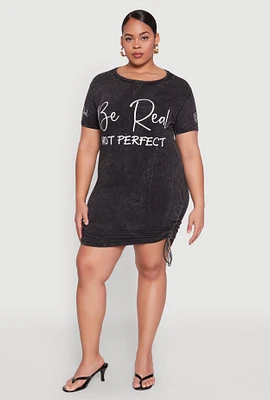 Womens Plus Mineral Wash Be Real Not Perfect Dress, Black,