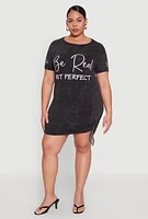 Womens Plus Size Mineral Wash Be Real Not Perfect Dress, Black, Size 1X