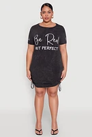 Womens Plus Mineral Wash Be Real Not Perfect Dress, Black,