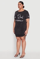 Womens Plus Mineral Wash Be Real Not Perfect Dress, Black,