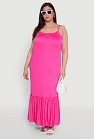Womens Plus Crepe Knit Cami Dress with Flounce Hem and Braided Straps,